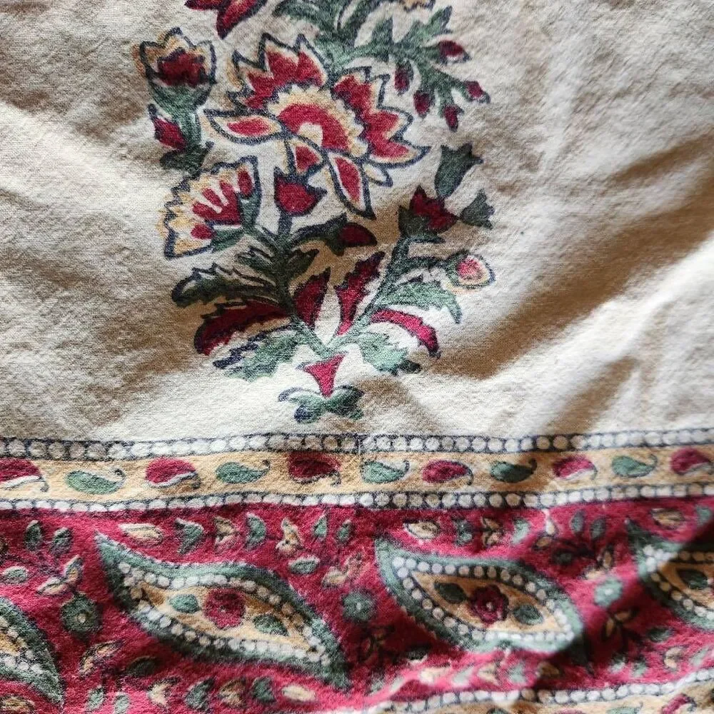 Paisley floral cream boho cotton table cover large rectangular